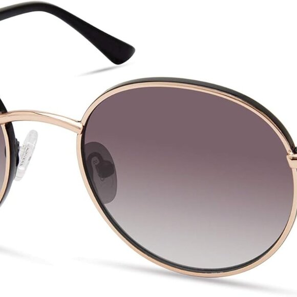 Women's Metal Round Sunglasses Gold Smoke Mirror Gradient Lenses